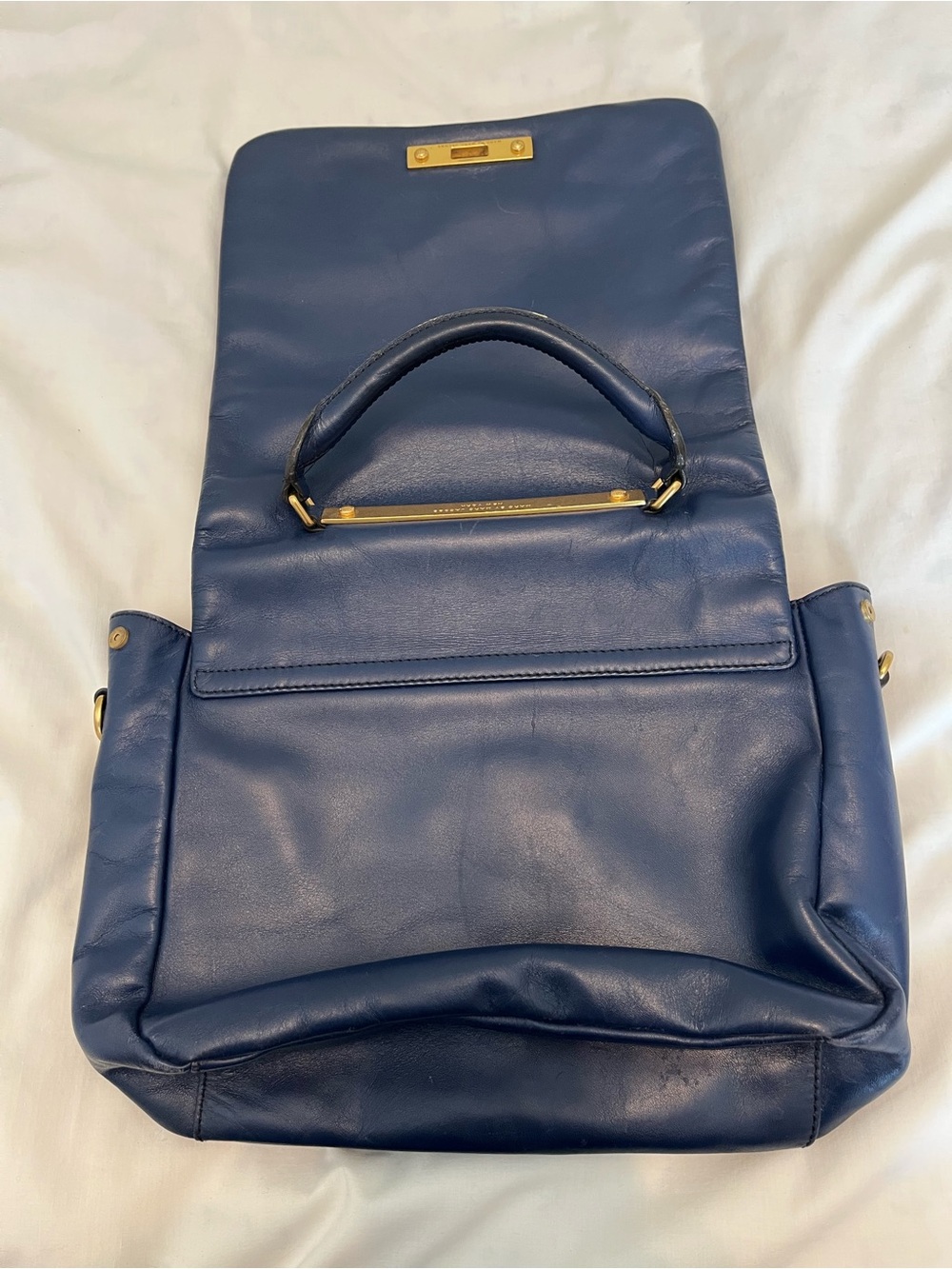 Classic Blue Leather Marc Jacobs Top-Handle Satchel/ipad Case Purse Pockets Zipp - Picture 6 of 8